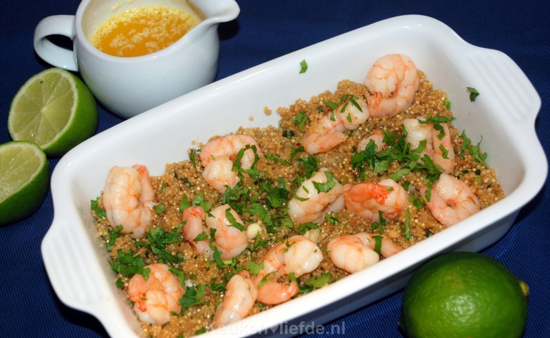 Quinoa met knoflookgarnalen en botersaus Quinoa met knoflookgarnalen en botersaus