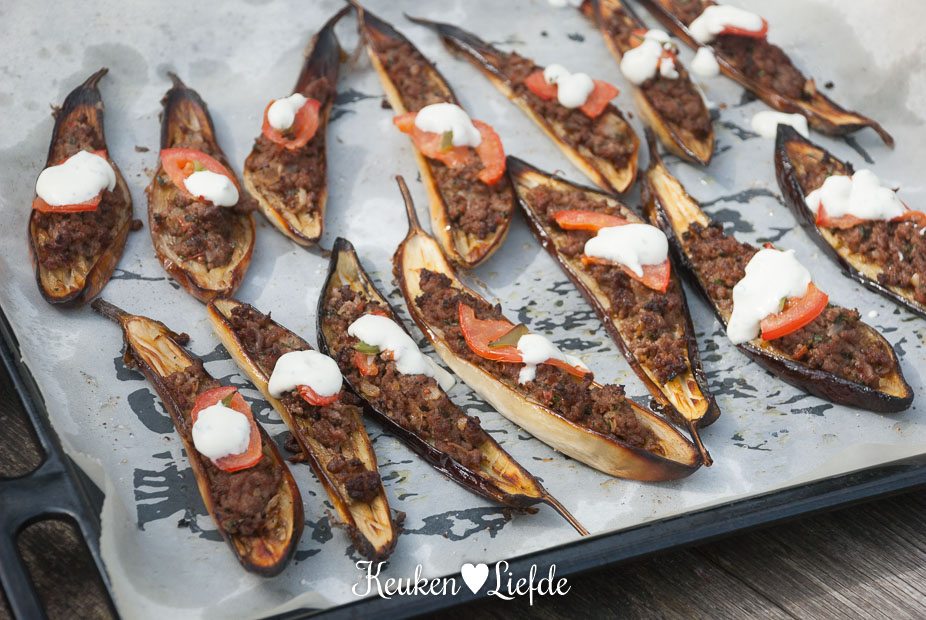 Gevulde aubergine met gehakt Gevulde aubergine met gehakt