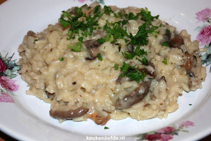 Risotto met paddestoelen en blauwaderkaas