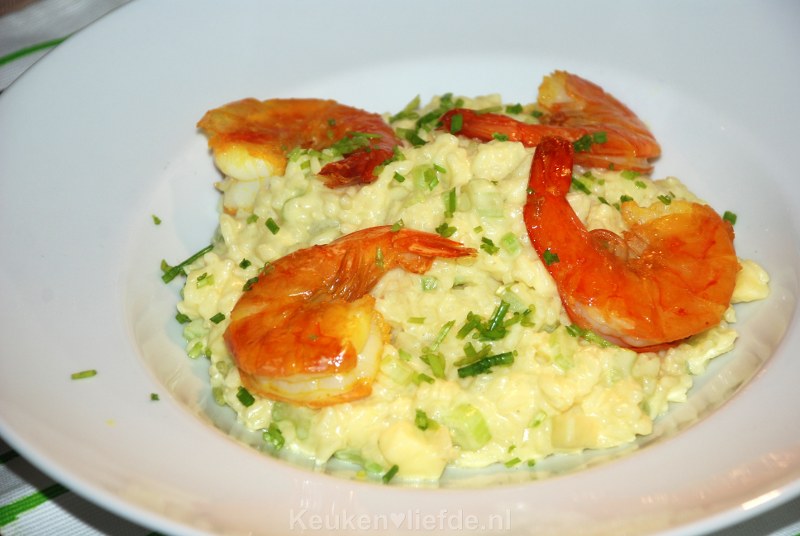 Kerrierisotto met gamba's, appel en bleekselderij Kerrierisotto met gamba's, appel en bleekselderij