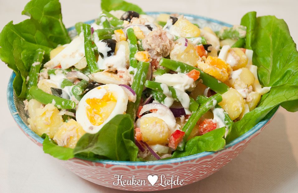 Krieltjessalade met tonijn en sperziebonen