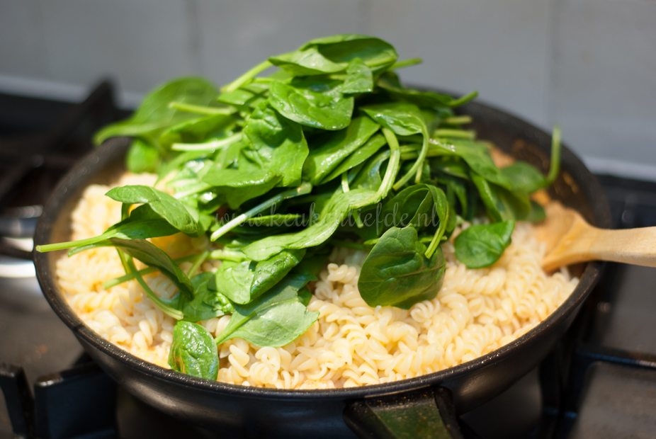 Pasta met rode pesto en kip