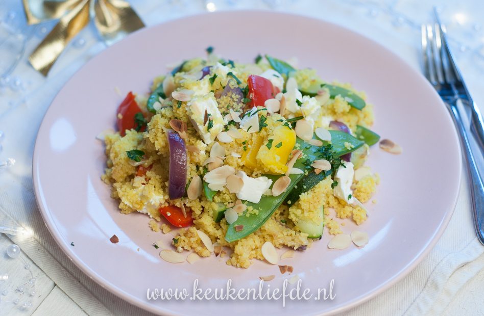 Vega kerst: couscous met kerrie en warme feta