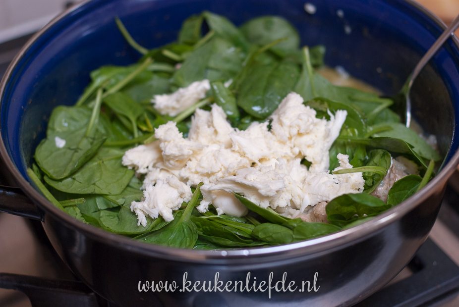 Risotto met kip, pesto en spinazie