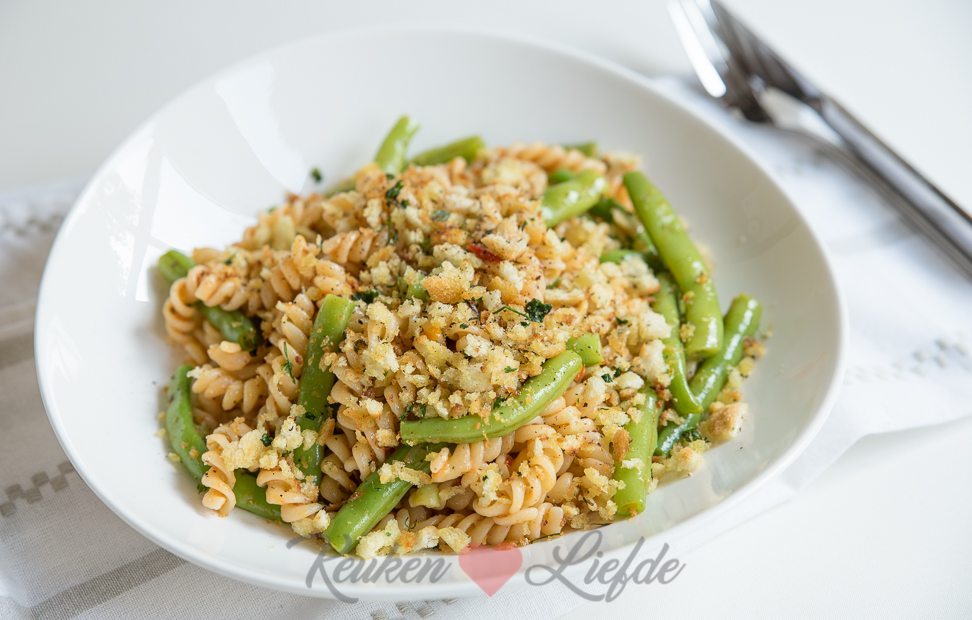 Pasta pesto met sperziebonen