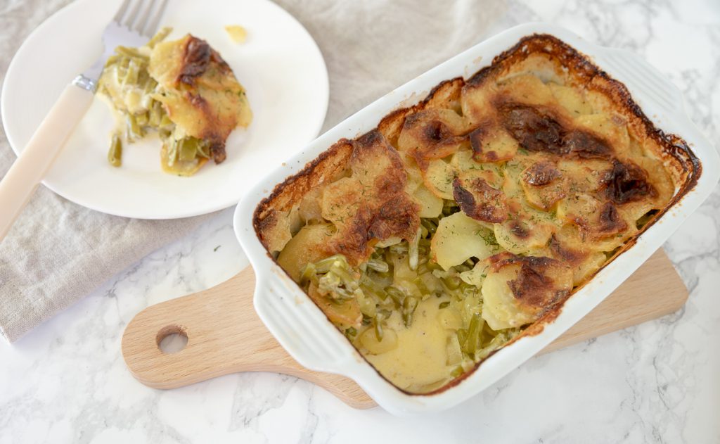 Aardappelgratin met snijbonen