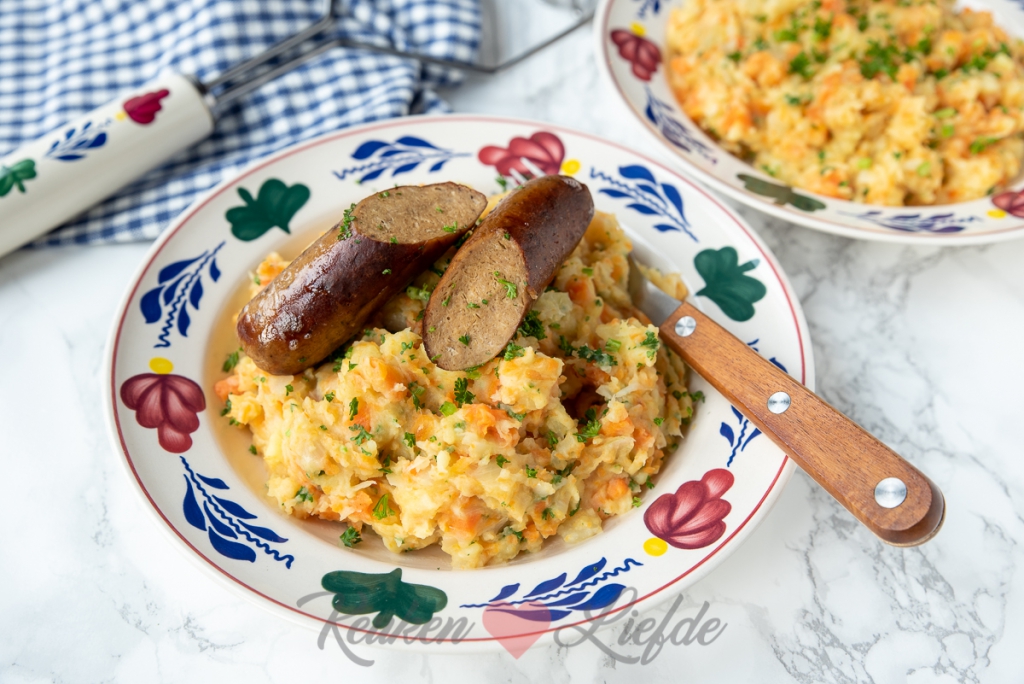 Hutspot met vegetarische braadworst Hutspot met vegetarische braadworst