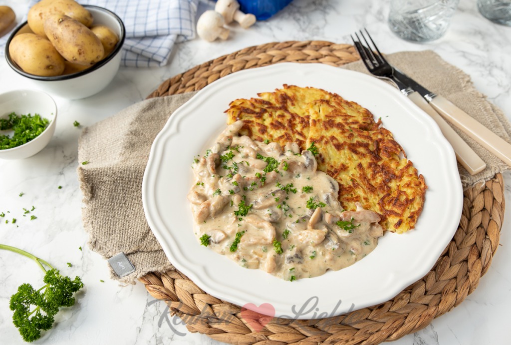 Züricher geschnetzeltes (kalfsreepjes in champignonroomsaus)
