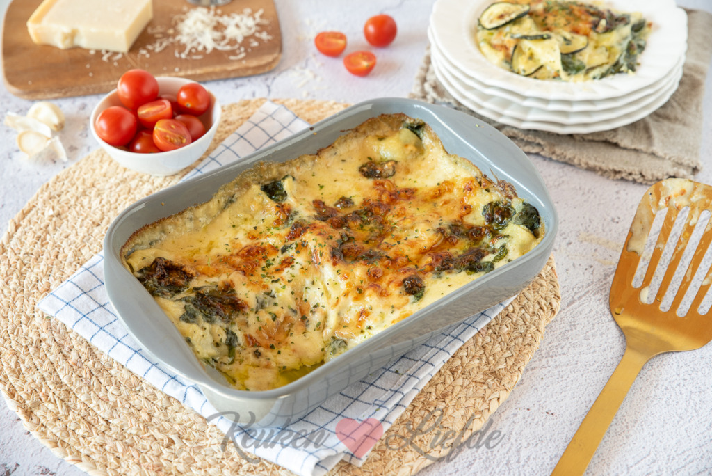Romige groentelasagne met spinazie en courgette