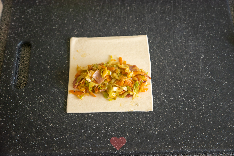 Bladerdeeg loempia met ham