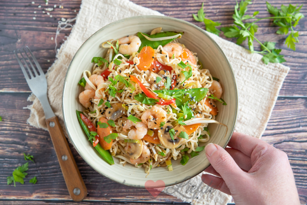 Noedels sweet chili met garnalen