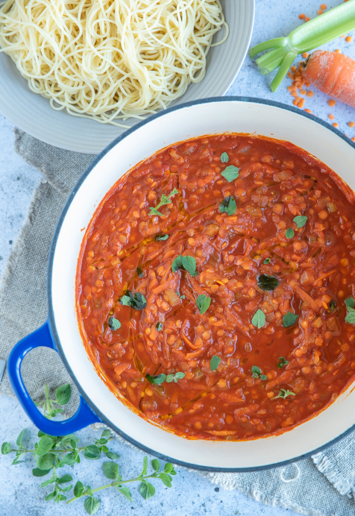 Vega bolognesesaus met linzen Vega bolognesesaus met linzen