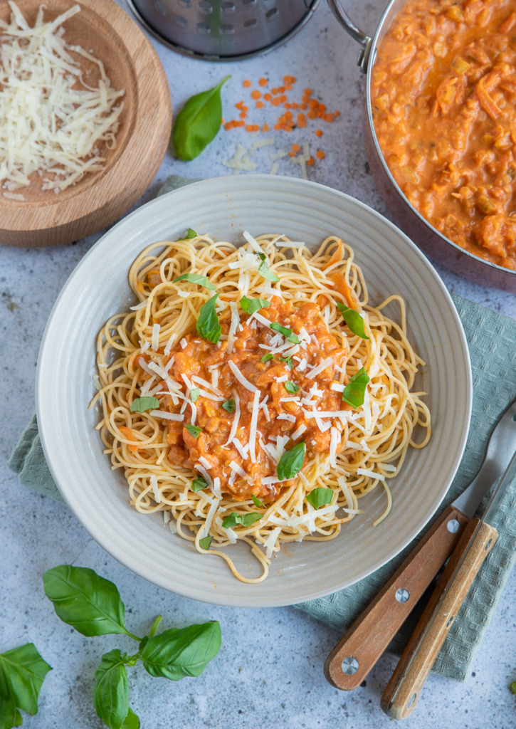 Vega bolognesesaus met linzen Vega bolognesesaus met linzen