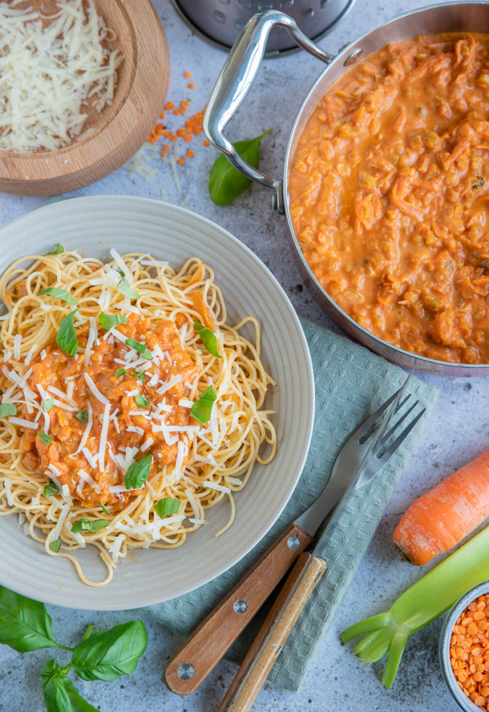 Vega bolognesesaus met linzen Vega bolognesesaus met linzen