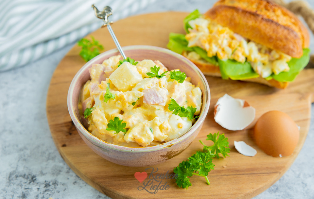 Eiersalade met asperge en beenham