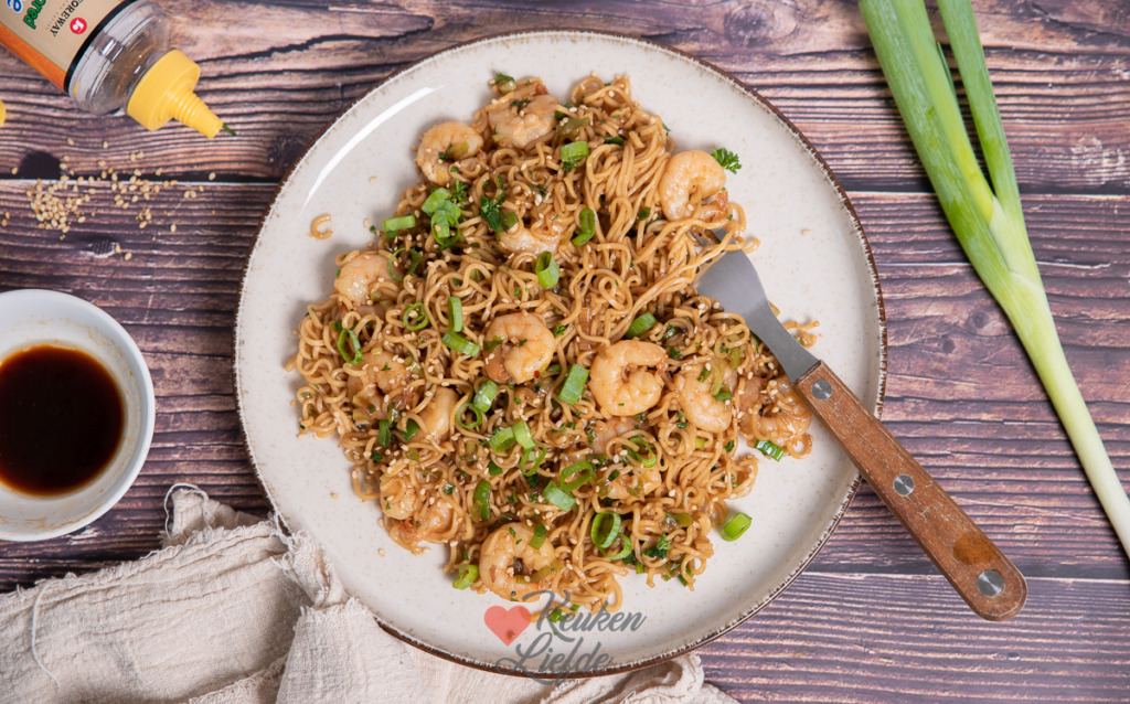 Woknoedels met garnalen