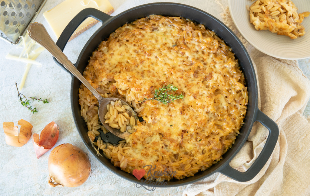 Orzo gratin Franse uiensoep