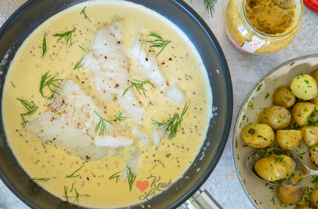 Kabeljauw in mosterdroomsaus Kabeljauw in mosterdroomsaus