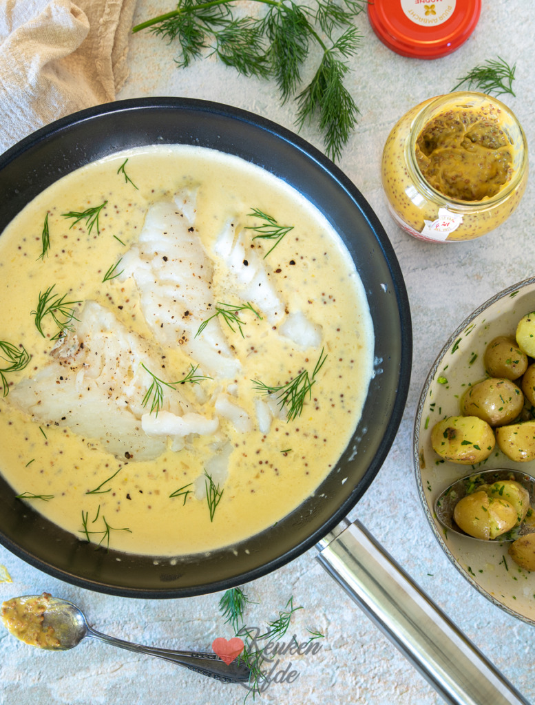 Kabeljauw in mosterdroomsaus Kabeljauw in mosterdroomsaus