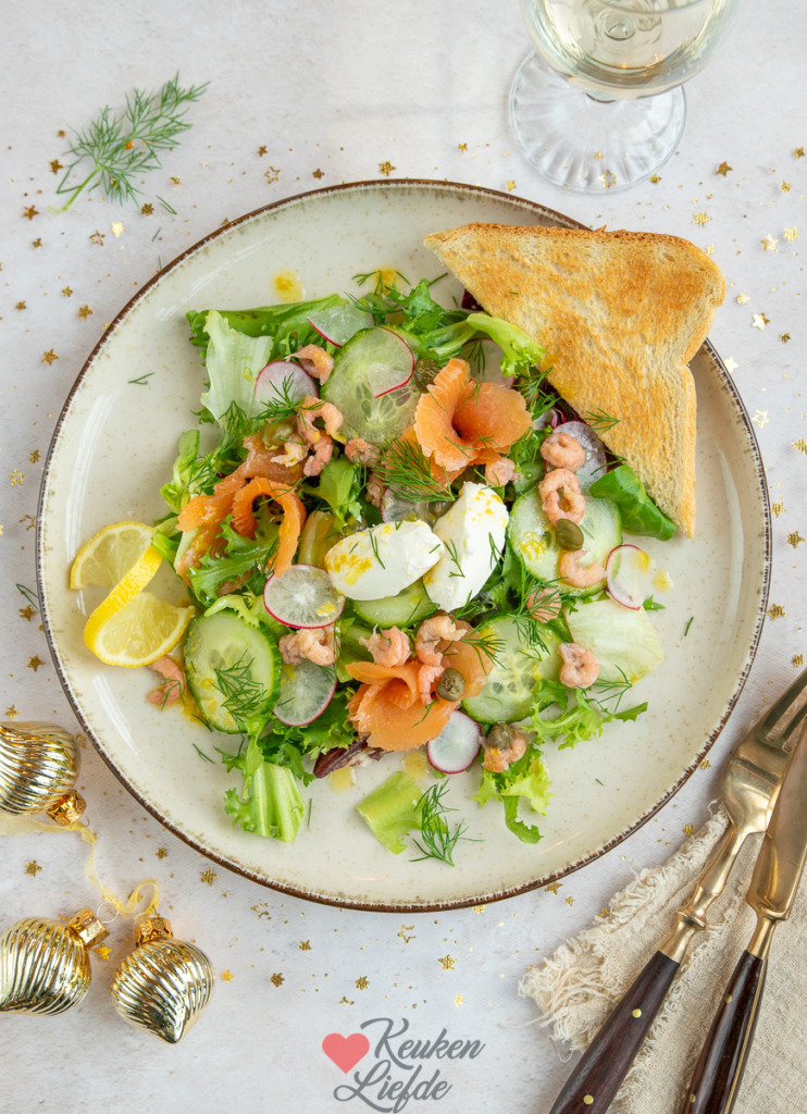 Salade met zalm en Hollandse garnalen Salade met zalm en Hollandse garnalen